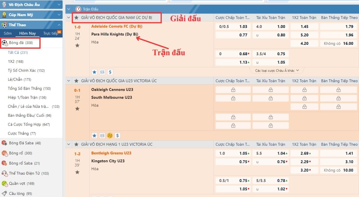 hướng dẫn cá độ bóng đá 789bet chi tiết, dễ hiểu nhất 2 chọn trận đấu bóng đá muốn cược